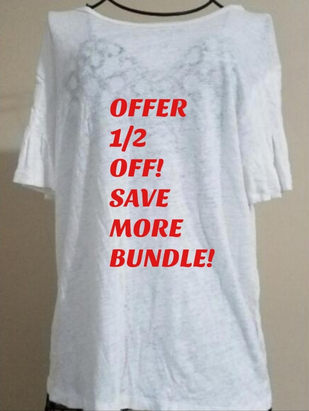 J. Crew 100% Linen Flutter Sleeve Burnout Tee